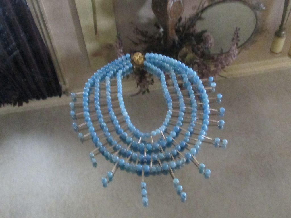 Blue Plastic Beaded Bib Necklace~ Large & Fabulous!! Blue Plastic Beaded Bib Necklace~ Large & Fabulous!!