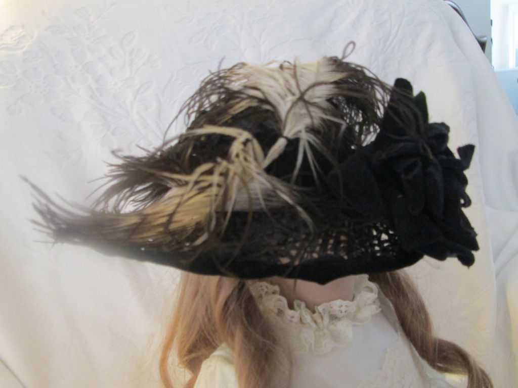 Vintage Black Straw Dolls Hat~ Mourning Attire for Doll Vintage Black Straw Dolls Hat~ Mourning Attire for Doll