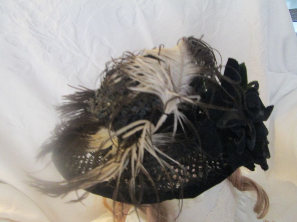 Vintage Black Straw Dolls Hat~ Mourning Attire for Doll Vintage Black Straw Dolls Hat~ Mourning Attire for Doll