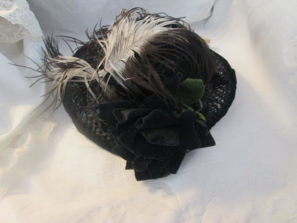 Vintage Black Straw Dolls Hat~ Mourning Attire for Doll Vintage Black Straw Dolls Hat~ Mourning Attire for Doll