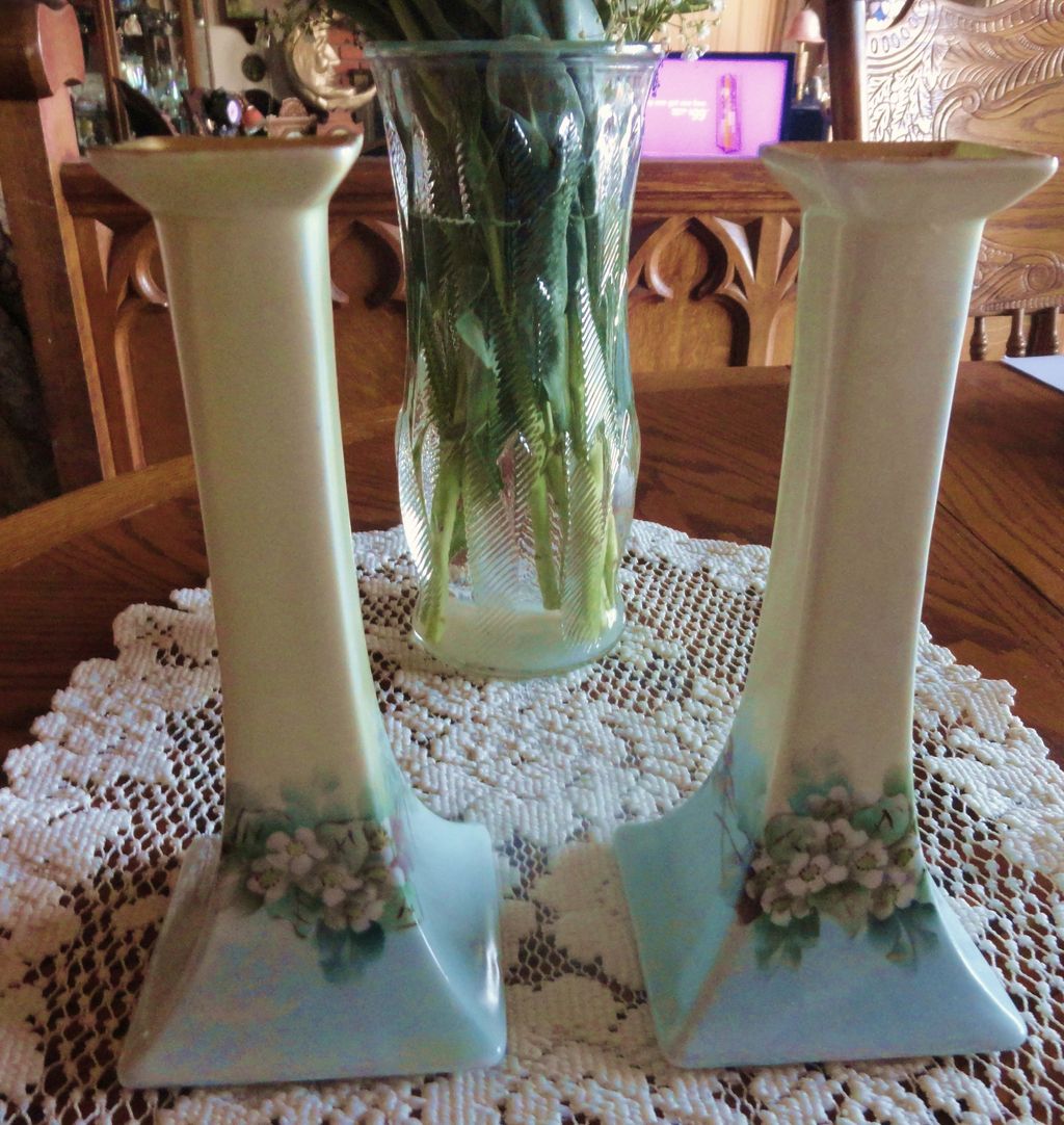 Pair Of Limoges Bernardaud (B. & Co,) Hand Painted 8 inch Candle Holders-GREATLY REDUCED!! Pair Of Limoges Bernardaud (B. & Co,) Hand Painted 8 inch Candle Holders-GREATLY REDUCED!!