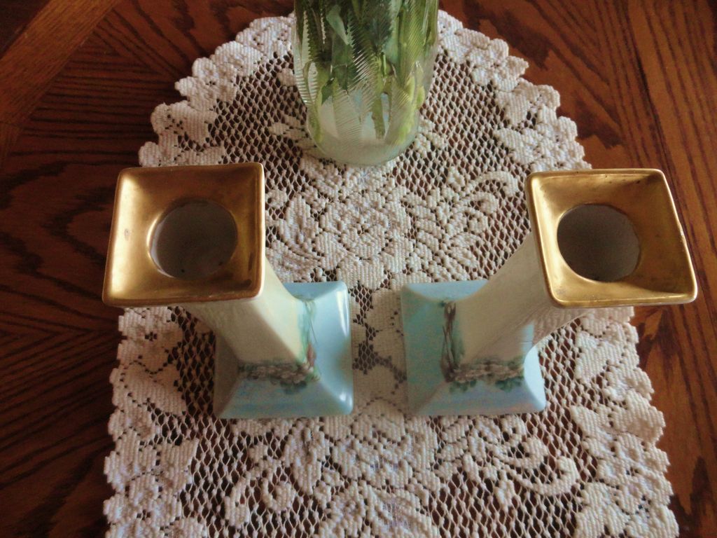 Pair Of Limoges Bernardaud (B. & Co,) Hand Painted 8 inch Candle Holders-GREATLY REDUCED!! Pair Of Limoges Bernardaud (B. & Co,) Hand Painted 8 inch Candle Holders-GREATLY REDUCED!!