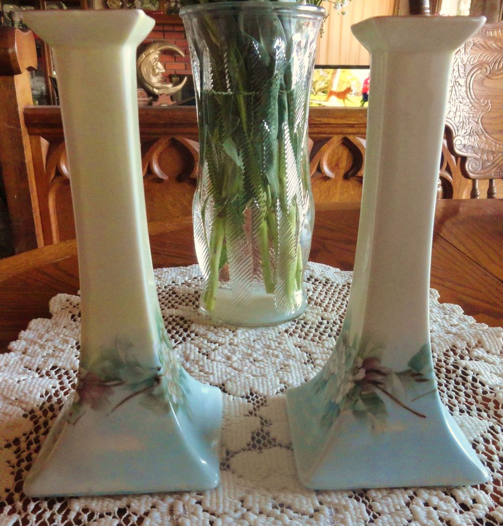 Pair Of Limoges Bernardaud (B. & Co,) Hand Painted 8 inch Candle Holders-GREATLY REDUCED!! Pair Of Limoges Bernardaud (B. & Co,) Hand Painted 8 inch Candle Holders-GREATLY REDUCED!!