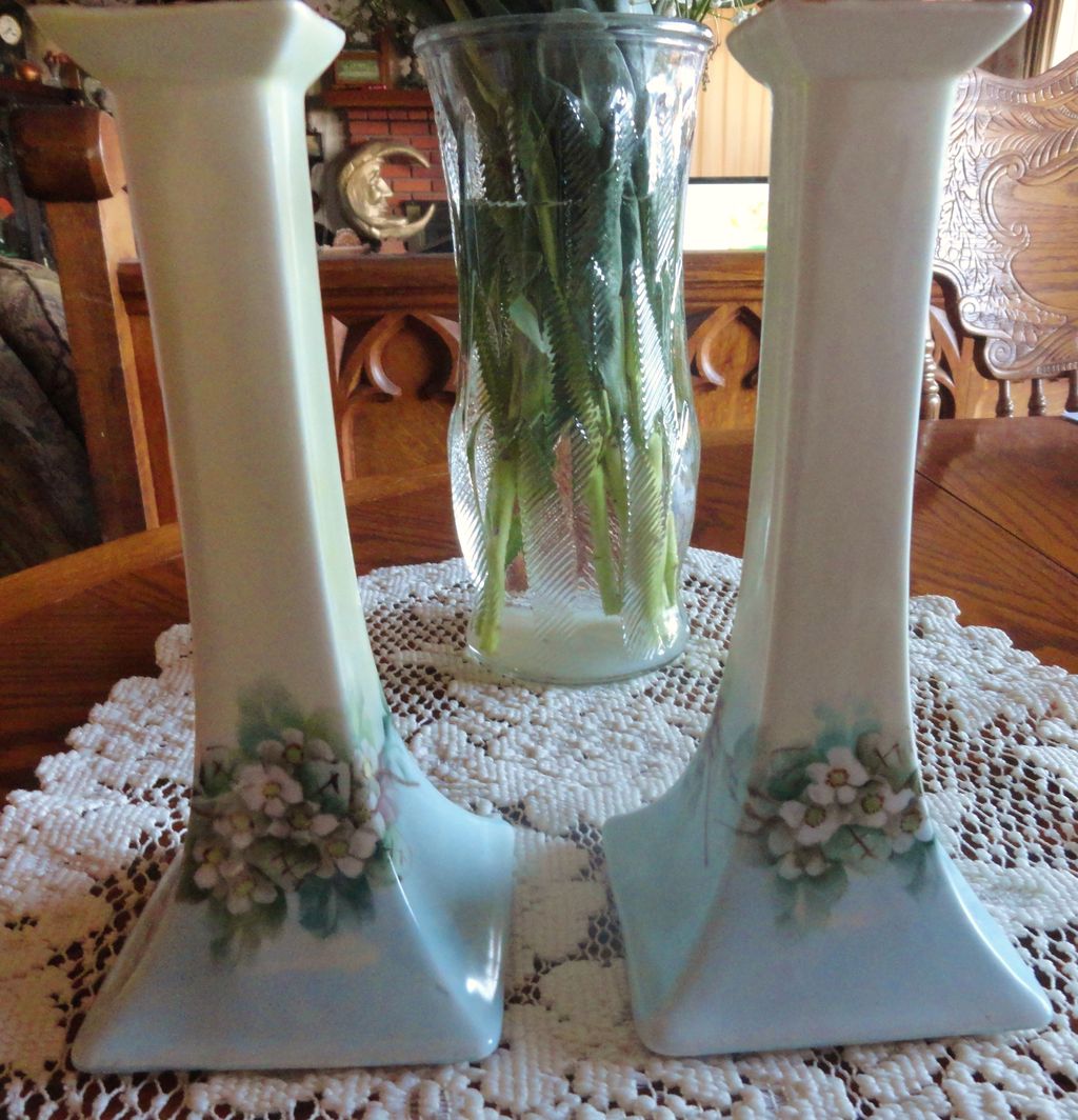 Pair Of Limoges Bernardaud (B. & Co,) Hand Painted 8 inch Candle Holders-GREATLY REDUCED!! Pair Of Limoges Bernardaud (B. & Co,) Hand Painted 8 inch Candle Holders-GREATLY REDUCED!!