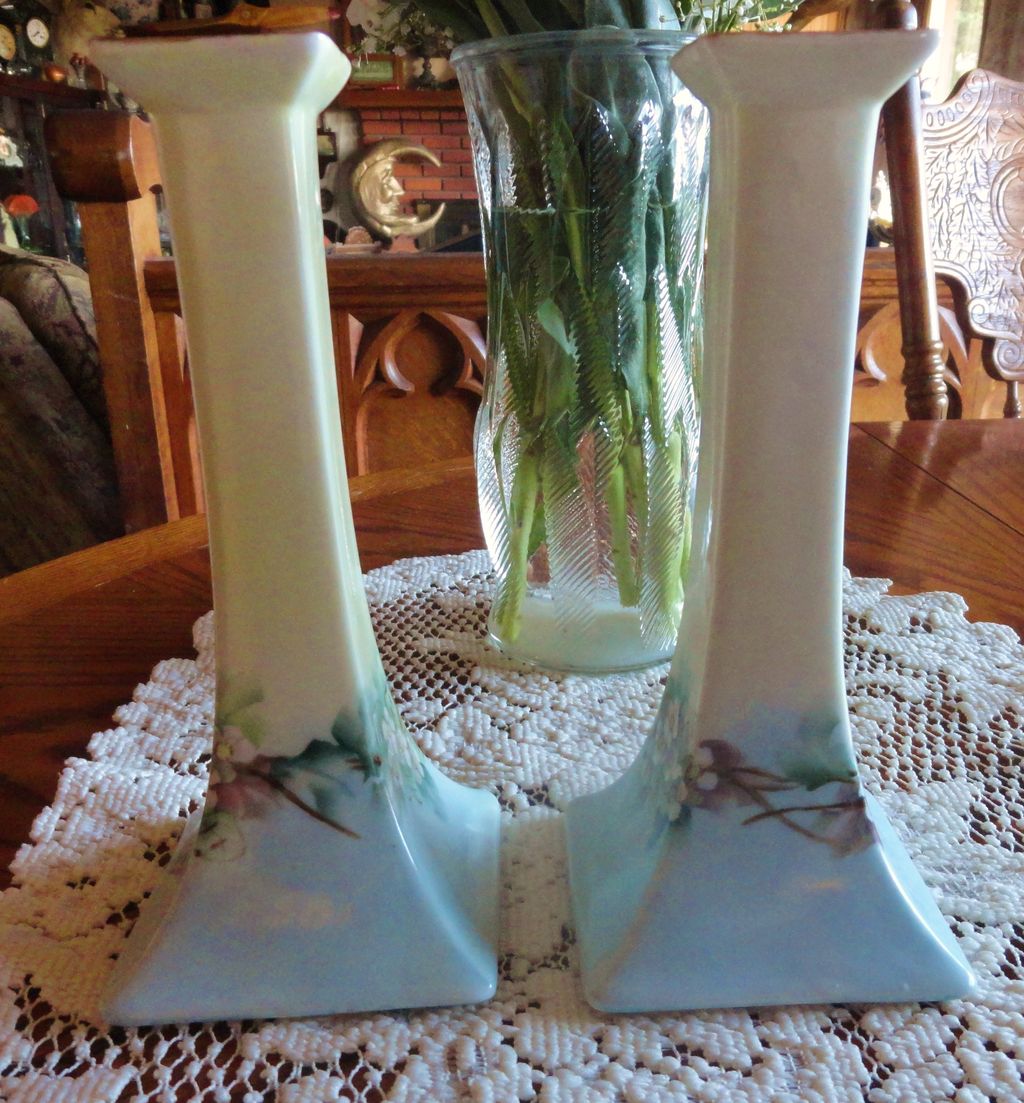 Pair Of Limoges Bernardaud (B. & Co,) Hand Painted 8 inch Candle Holders-GREATLY REDUCED!! Pair Of Limoges Bernardaud (B. & Co,) Hand Painted 8 inch Candle Holders-GREATLY REDUCED!!