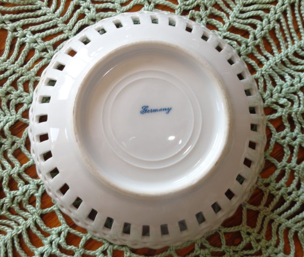 Reticulated Hand Painted "Courting Couple" Porcelain Dish - Germany Reticulated Hand Painted "Courting Couple" Porcelain Dish - Germany