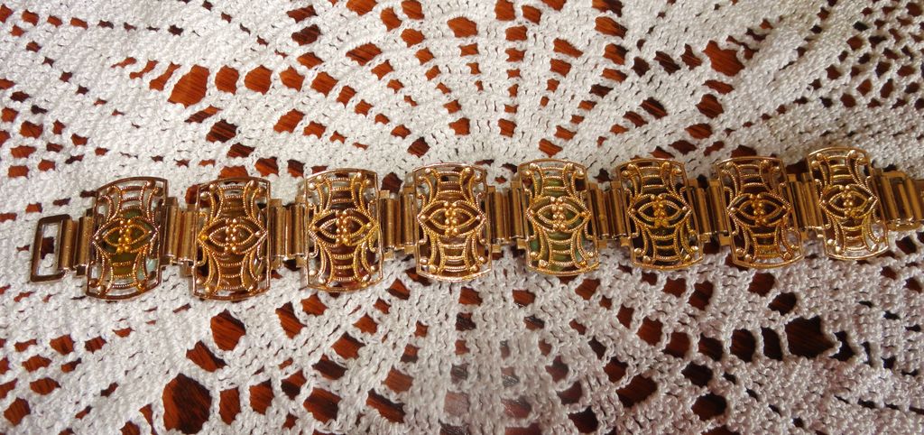 Vintage German Goldtone Fancy Filigree Multi Color Gem Stone Chunky Bracelet - GREATLY REDUCED! Vintage German Goldtone Fancy Filigree Multi Color Gem Stone Chunky Bracelet - GREATLY REDUCED!