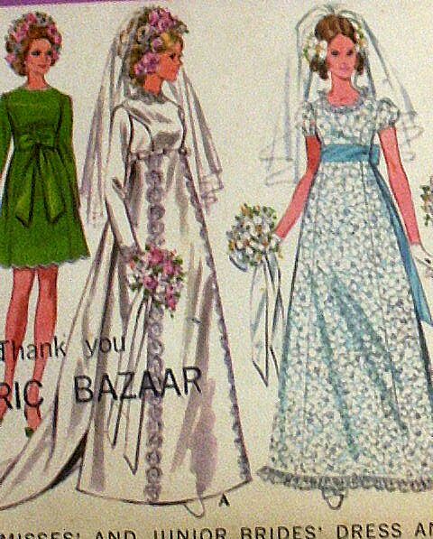 McCall's 1969 Retro bridal pattern includes Misses' and Junior wedding