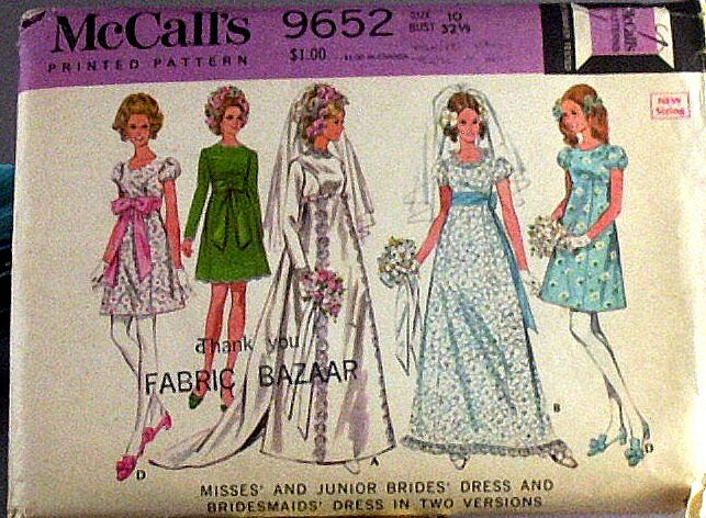 McCall's 1969 Retro bridal pattern includes Misses' and Junior wedding 