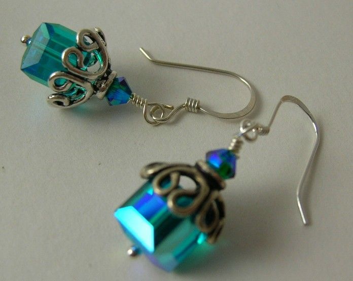 Teal Swarovski Crystal Cube Earrings Teal Swarovski Crystal Cube Earrings