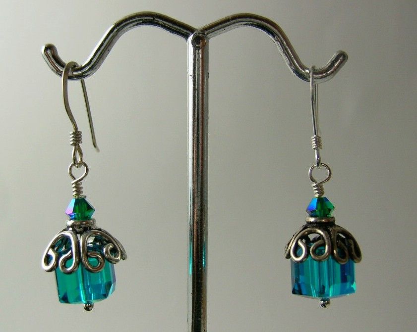 Teal Swarovski Crystal Cube Earrings Teal Swarovski Crystal Cube Earrings
