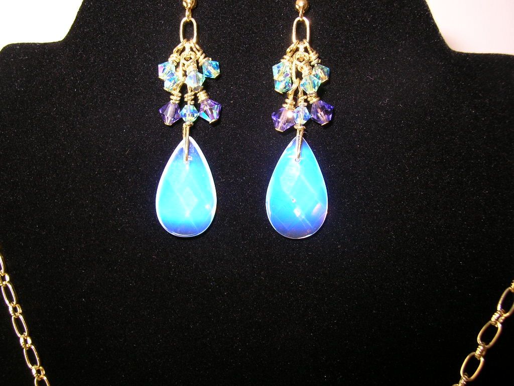 Brass and Opalite Necklace with Grape Leaf Brass and Opalite Necklace with Grape Leaf