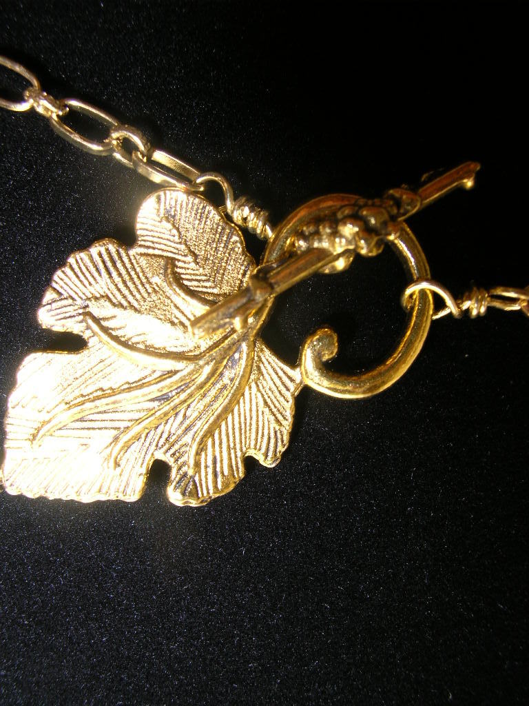 Brass and Opalite Necklace with Grape Leaf Brass and Opalite Necklace with Grape Leaf