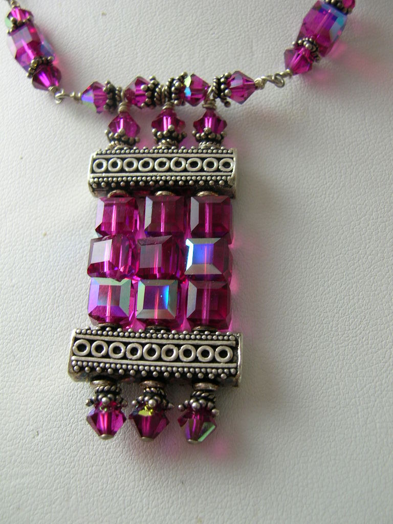 Fuchsia Art Deco Inspired Pendant Necklace Fuchsia Art Deco Inspired Pendant Necklace