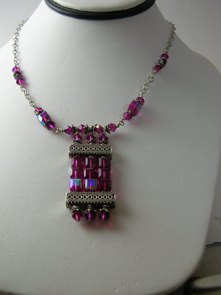 Fuchsia Art Deco Inspired Pendant Necklace Fuchsia Art Deco Inspired Pendant Necklace