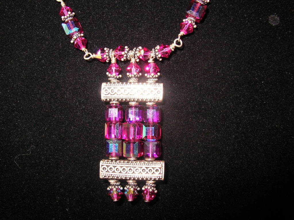 Fuchsia Art Deco Inspired Pendant Necklace Fuchsia Art Deco Inspired Pendant Necklace