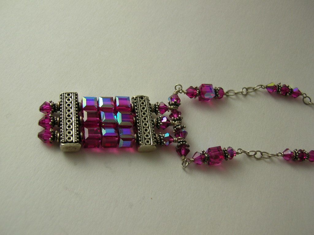 Fuchsia Art Deco Inspired Pendant Necklace Fuchsia Art Deco Inspired Pendant Necklace