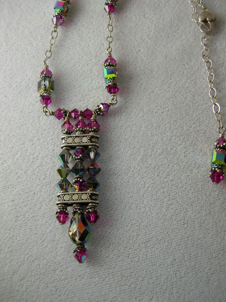 Art Deco Inspired Fuchsia and Silver Necklace Art Deco Inspired Fuchsia and Silver Necklace