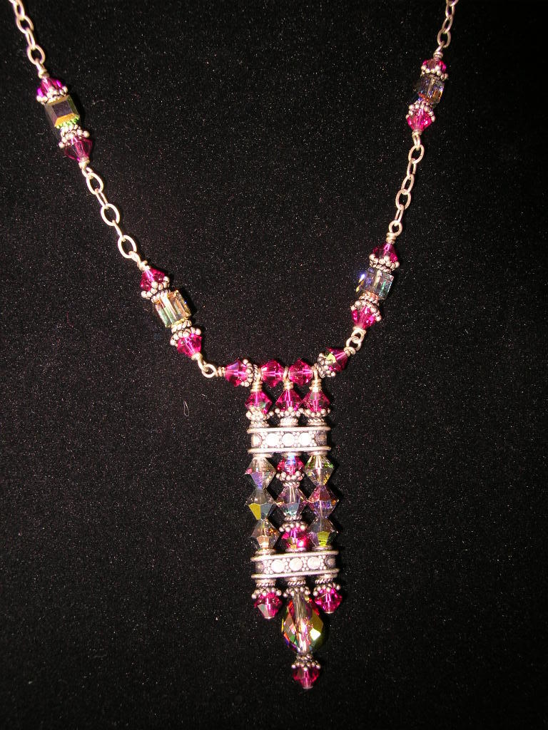 Art Deco Inspired Fuchsia and Silver Necklace Art Deco Inspired Fuchsia and Silver Necklace