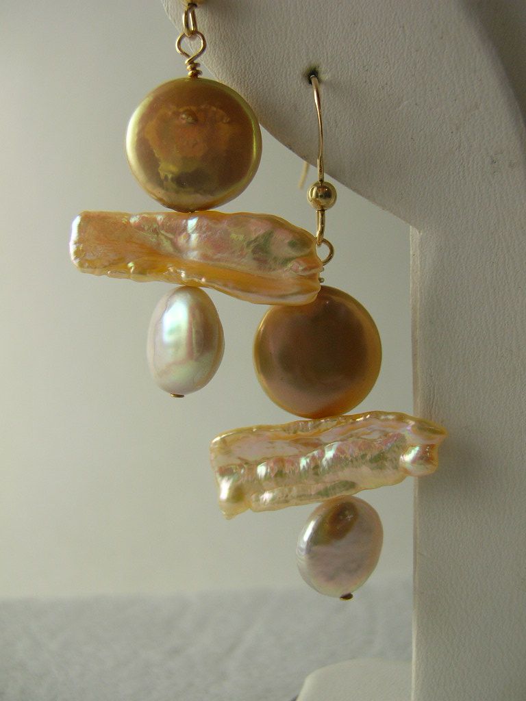 Golden Glow Dangly Cultured Freshwater Pearl Earrings Golden Glow Dangly Cultured Freshwater Pearl Earrings