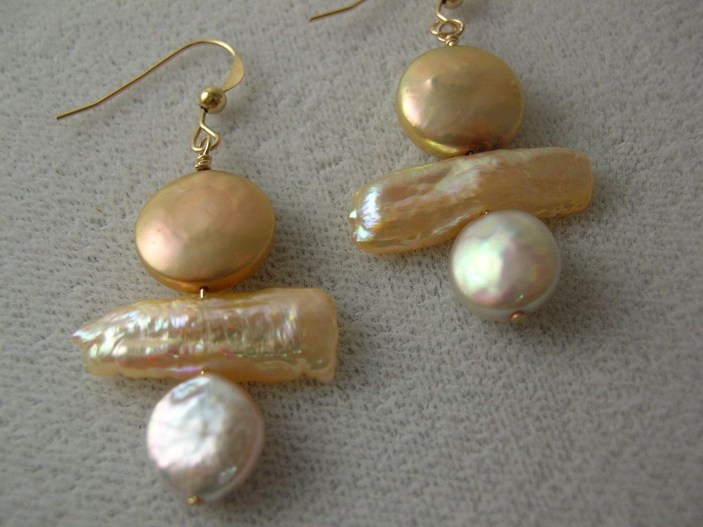Golden Glow Dangly Cultured Freshwater Pearl Earrings Golden Glow Dangly Cultured Freshwater Pearl Earrings