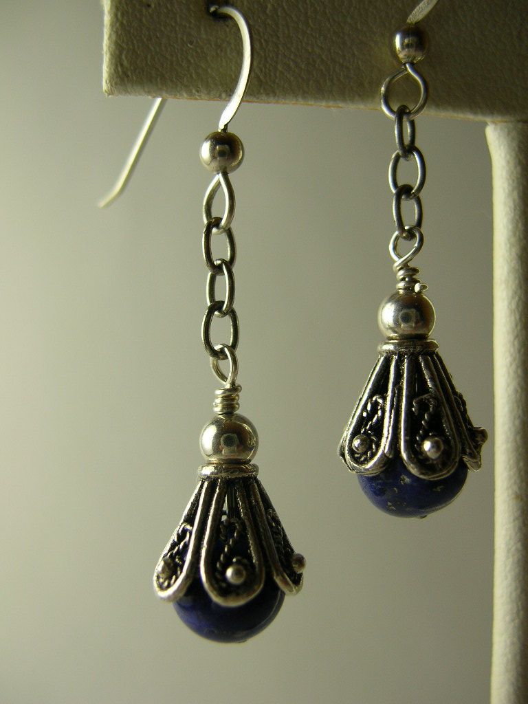 Lapis and Bali Silver Earrings Lapis and Bali Silver Earrings