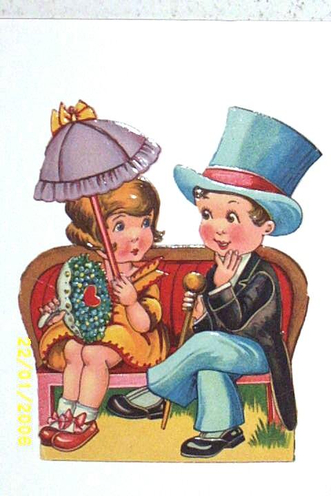 Valentine Couple..Boy In Top Hat / Girl With Parasol..Germany..Antique Paper Scrapes..Ephemera.. Valentine Couple..Boy In Top Hat / Girl With Parasol..Germany..Antique Paper Scrapes..Ephemera..