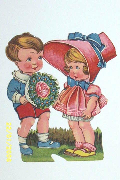 Valentine Couple..Boy In Top Hat / Girl With Parasol..Germany..Antique Paper Scrapes..Ephemera.. Valentine Couple..Boy In Top Hat / Girl With Parasol..Germany..Antique Paper Scrapes..Ephemera..