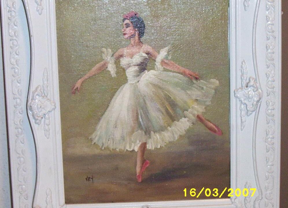Vintage ..Ballerina Oil In White Double-Tiered Carved White Wood Frame..Signed Vivian Key..A NuMold Creation Vintage ..Ballerina Oil In White Double-Tiered Carved White Wood Frame..Signed Vivian Key..A NuMold Creation