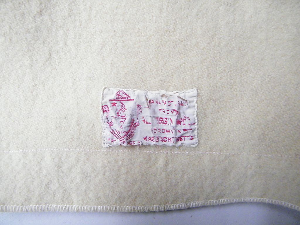 Camp / Trade Wool Blanket Off White..2 Pink Stripes..66" x 74..Twin Camp / Trade Wool Blanket Off White..2 Pink Stripes..66" x 74..Twin