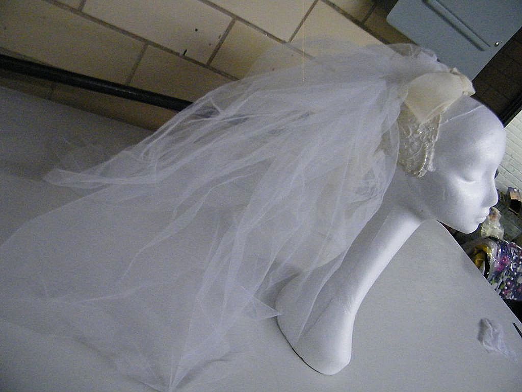Vintage 1960's Bridal Veil & Headpiece..Cream Juliet Cap Of Lace & Pearls With Organdy Bow & White Short Veil Vintage 1960's Bridal Veil & Headpiece..Cream Juliet Cap Of Lace & Pearls With Organdy Bow & White Short Veil