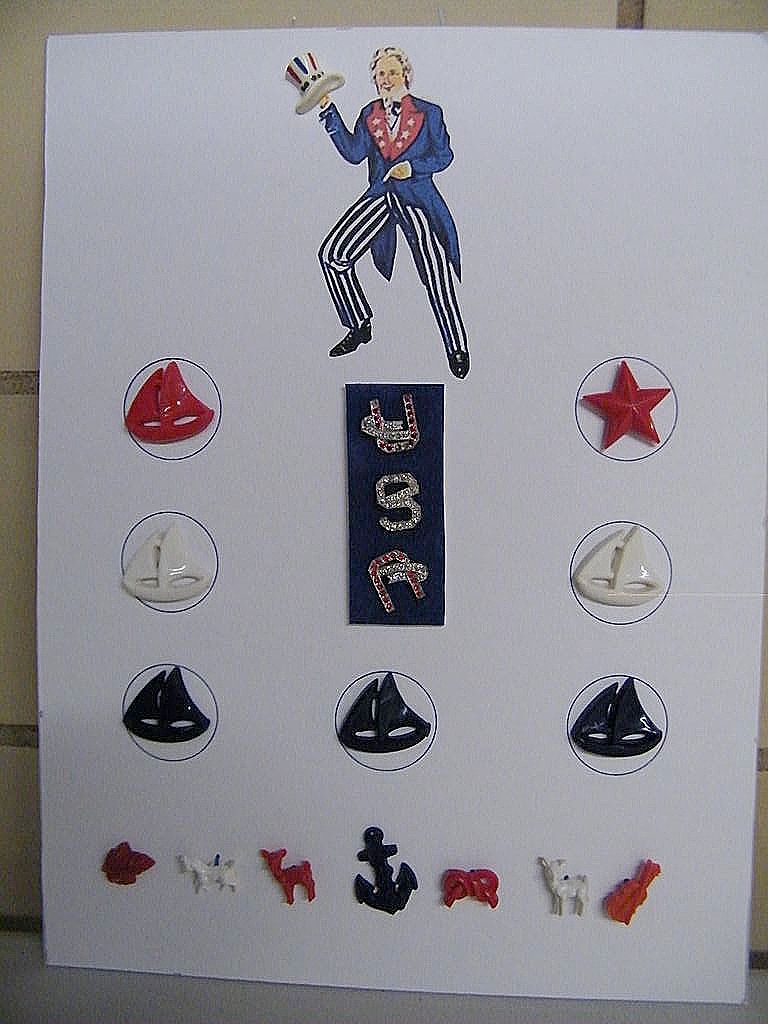 UNCLE SAM Collector Button Card With Rhinestone USA Buttons..Plus Hat..& Sailboats.. Anchor..Animal Buttons! UNCLE SAM Collector Button Card With Rhinestone USA Buttons..Plus Hat..& Sailboats.. Anchor..Animal Buttons!