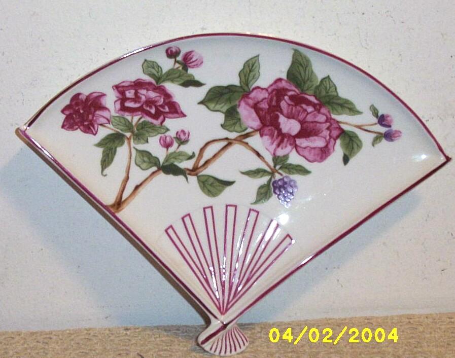 Plum Rose Decorative Fan Porcelain Dish By Taste Setter Japan Plum Rose Decorative Fan Porcelain Dish By Taste Setter Japan
