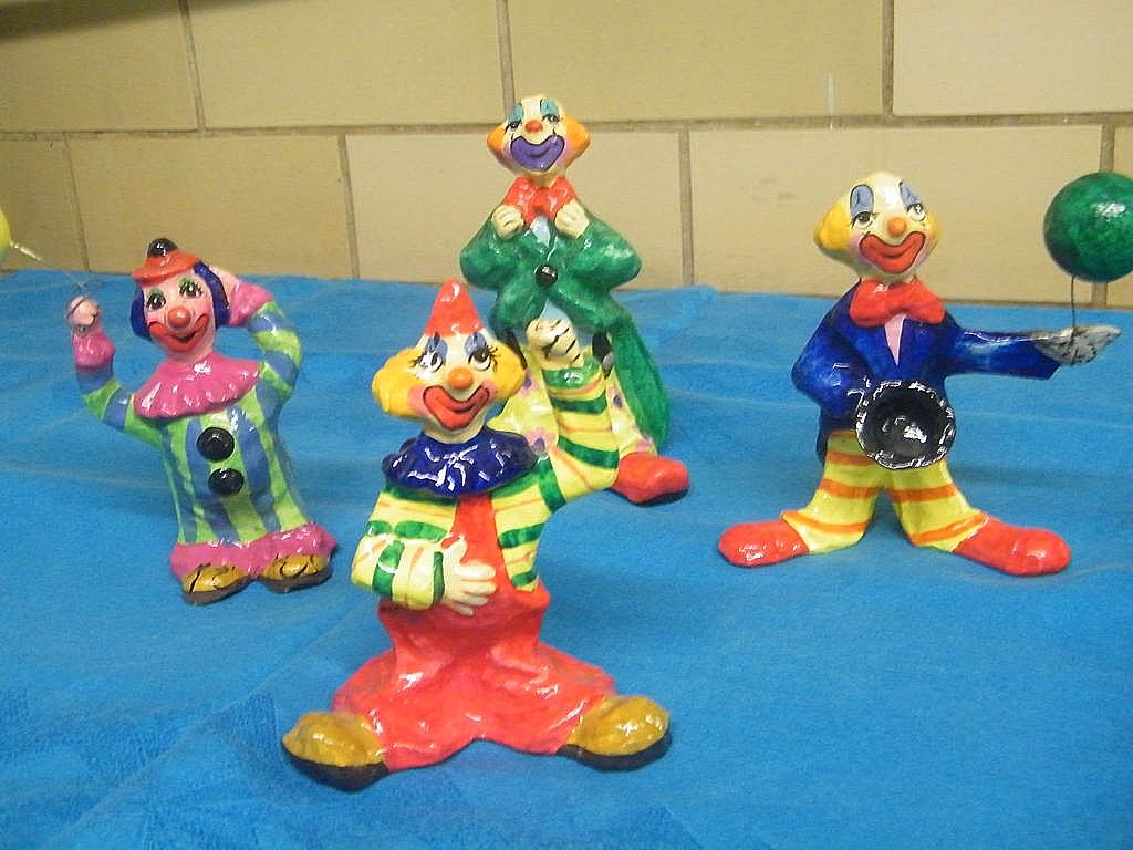 Colorful Set of Four Paper Mache Clowns..Hand Made..USA Colorful Set of Four Paper Mache Clowns..Hand Made..USA