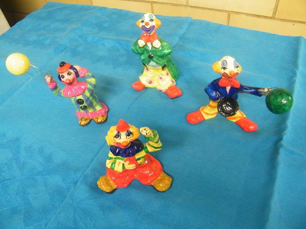 Colorful Set of Four Paper Mache Clowns..Hand Made..USA Colorful Set of Four Paper Mache Clowns..Hand Made..USA