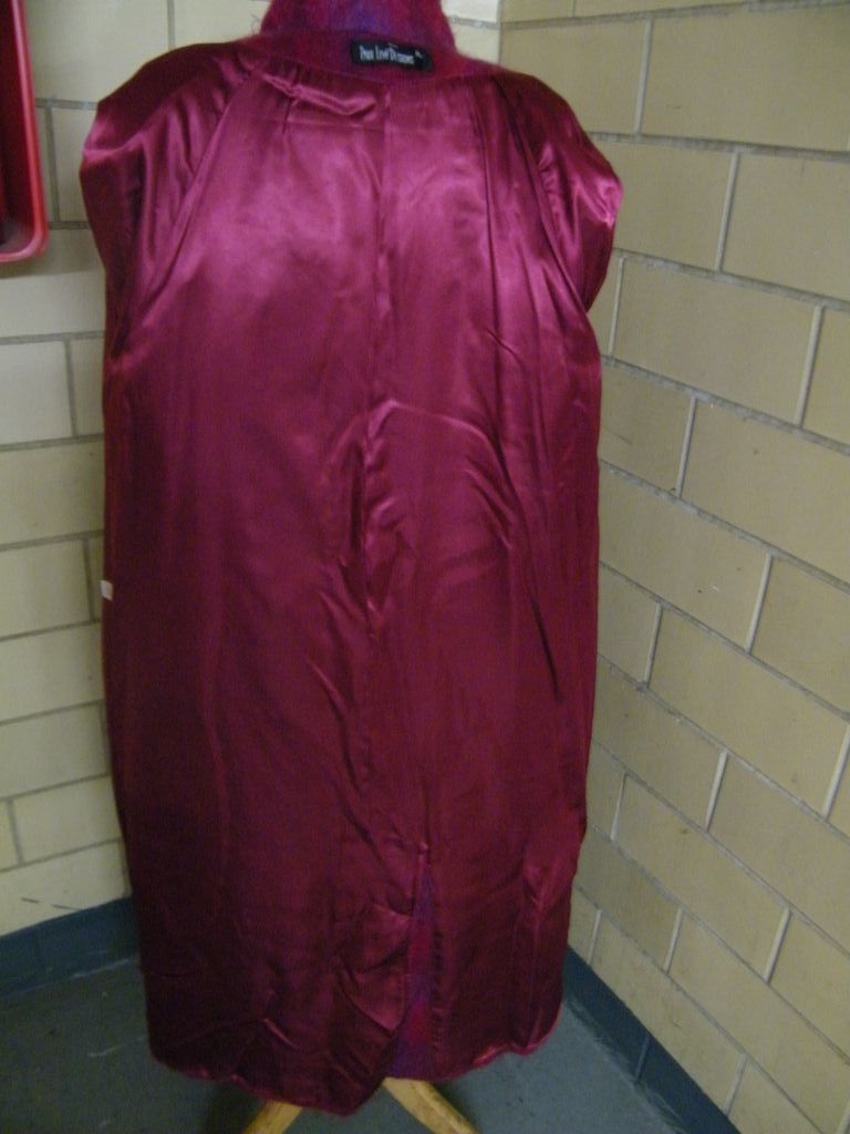 ..Raspberry & Violet Mohair Plaid Coat By Paul Levy..Large Size..Excellent Condition! ..Raspberry & Violet Mohair Plaid Coat By Paul Levy..Large Size..Excellent Condition!