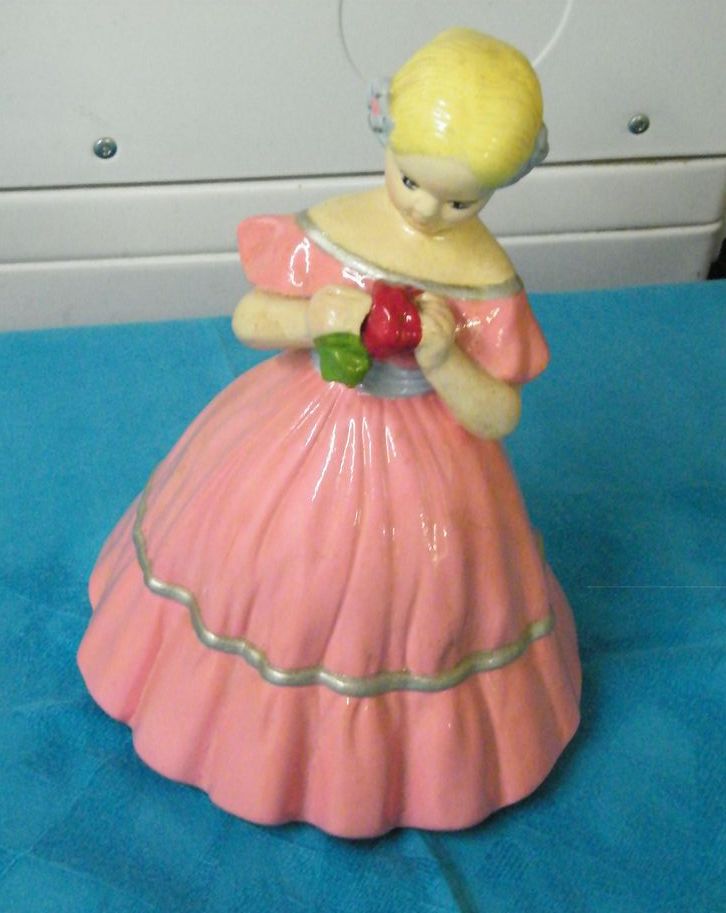 Mid-Century Pair Of Colonial MY FAIR LADIES Figurine Pottery In Jordan Almond Colors..Pink & Aqua! Mid-Century Pair Of Colonial MY FAIR LADIES Figurine Pottery In Jordan Almond Colors..Pink & Aqua!