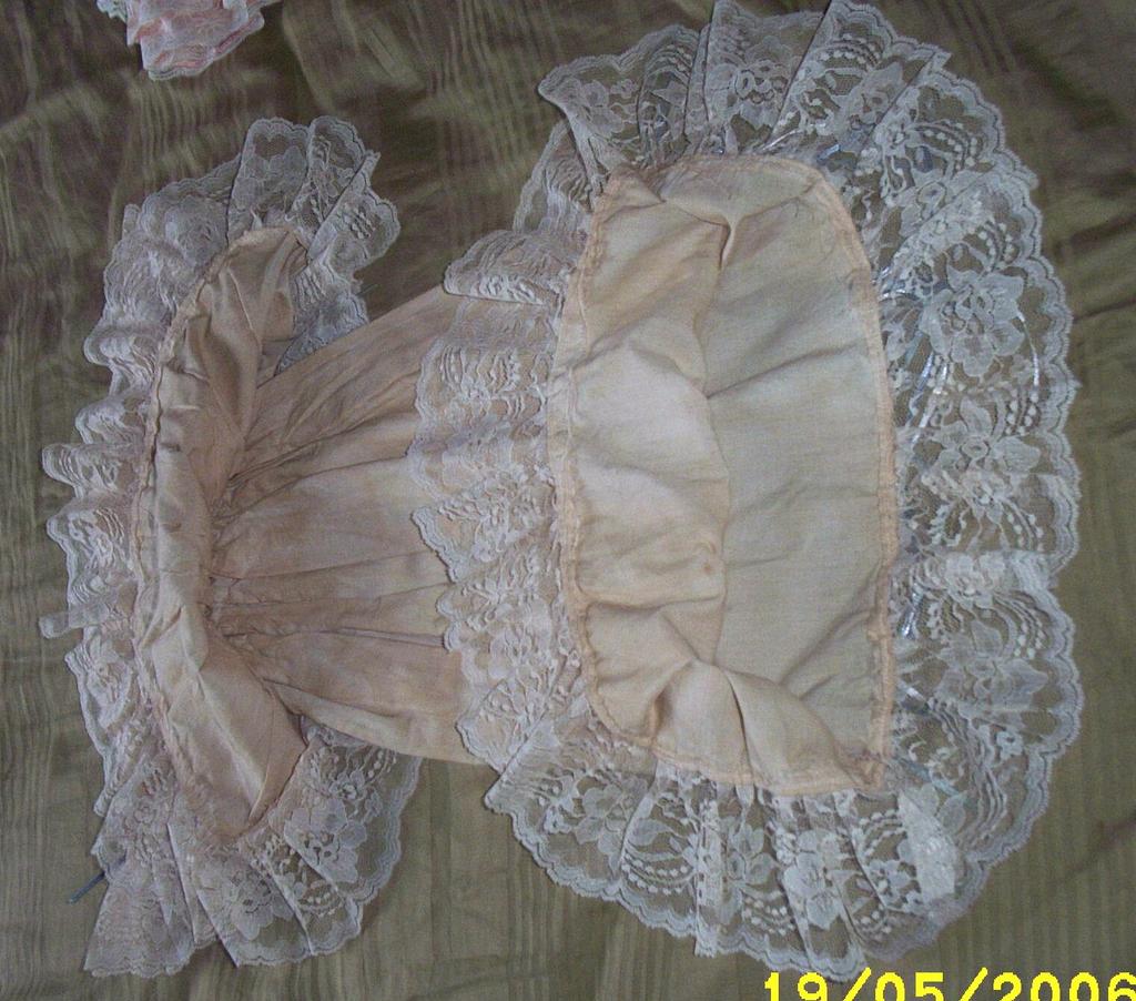 Vintage..Victorian Style Muslin Dress With Lace Trim & Rosettes For Bisque Doll Vintage..Victorian Style Muslin Dress With Lace Trim & Rosettes For Bisque Doll