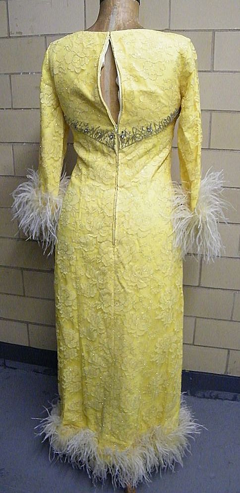 Vintage Designer AUNTIE MAME Yellow Lace & Marabou Gown..Dramatic!! Vintage Designer AUNTIE MAME Yellow Lace & Marabou Gown..Dramatic!!