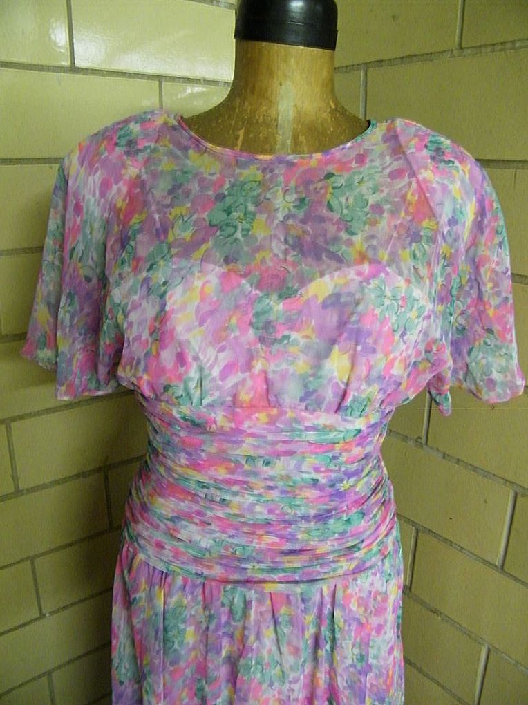 Water Color Printed Chiffon Garden Party Dress By Anthony Norman LTD Water Color Printed Chiffon Garden Party Dress By Anthony Norman LTD