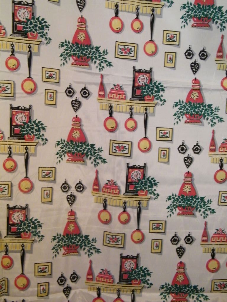Vintage..40's-50's Acetate Taffeta Fabric With Kitchen Motifs Print..2 Pieces..New Condition Vintage..40's-50's Acetate Taffeta Fabric With Kitchen Motifs Print..2 Pieces..New Condition