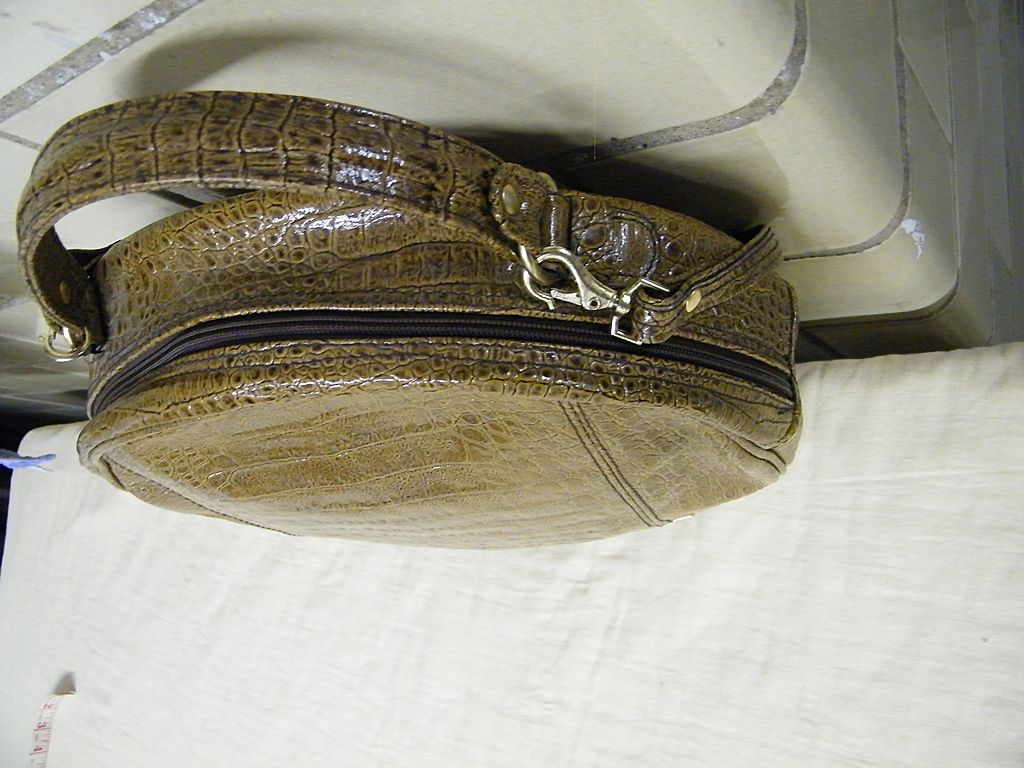 Vintage Large Round Light Brown Croc Embossed Vinyl..By CB Brasilia..Convertible Straps Vintage Large Round Light Brown Croc Embossed Vinyl..By CB Brasilia..Convertible Straps