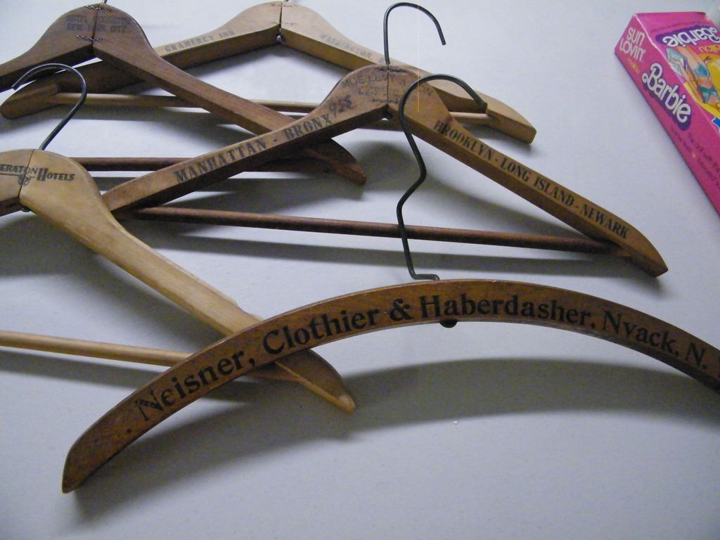 5 Assorted Advertising Wood Clothing Hangers...Sheraton Hotels-Hotel Lexington-Gramercy Inn-Clothiers 5 Assorted Advertising Wood Clothing Hangers...Sheraton Hotels-Hotel Lexington-Gramercy Inn-Clothiers