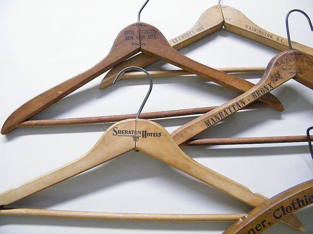 5 Assorted Advertising Wood Clothing Hangers...Sheraton Hotels-Hotel Lexington-Gramercy Inn-Clothiers 5 Assorted Advertising Wood Clothing Hangers...Sheraton Hotels-Hotel Lexington-Gramercy Inn-Clothiers