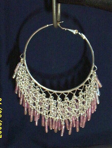 80's ...Huge Silver Filigree Hoop Earrings...With Pink..Or.. Blue Glass Beads Beads. NIB 80's ...Huge Silver Filigree Hoop Earrings...With Pink..Or.. Blue Glass Beads Beads. NIB