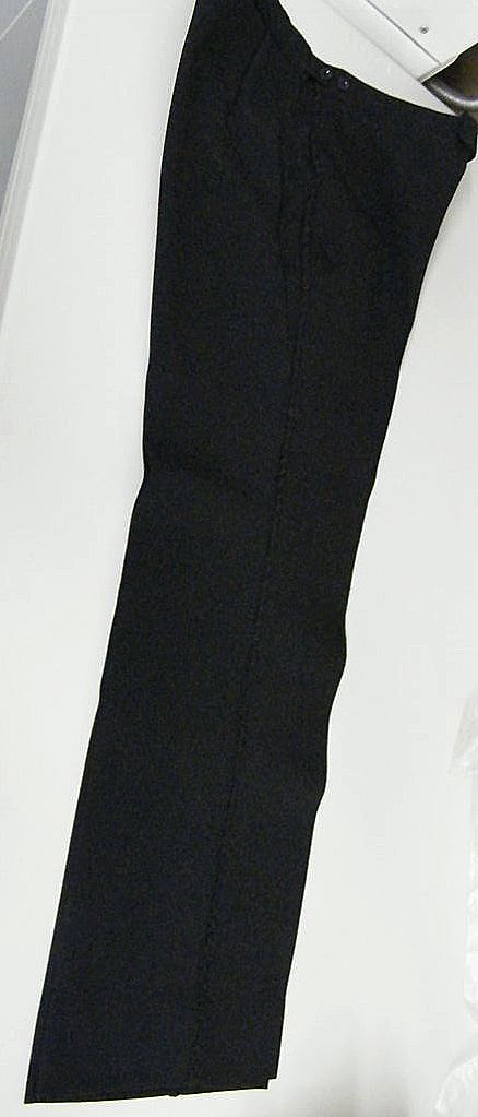 Mid-Century Men's Black Wool Tuxedo With Velvet Notched Collar With Passementerie Trim..Pants Passementerie Leg Trim Mid-Century Men's Black Wool Tuxedo With Velvet Notched Collar With Passementerie Trim..Pants Passementerie Leg Trim