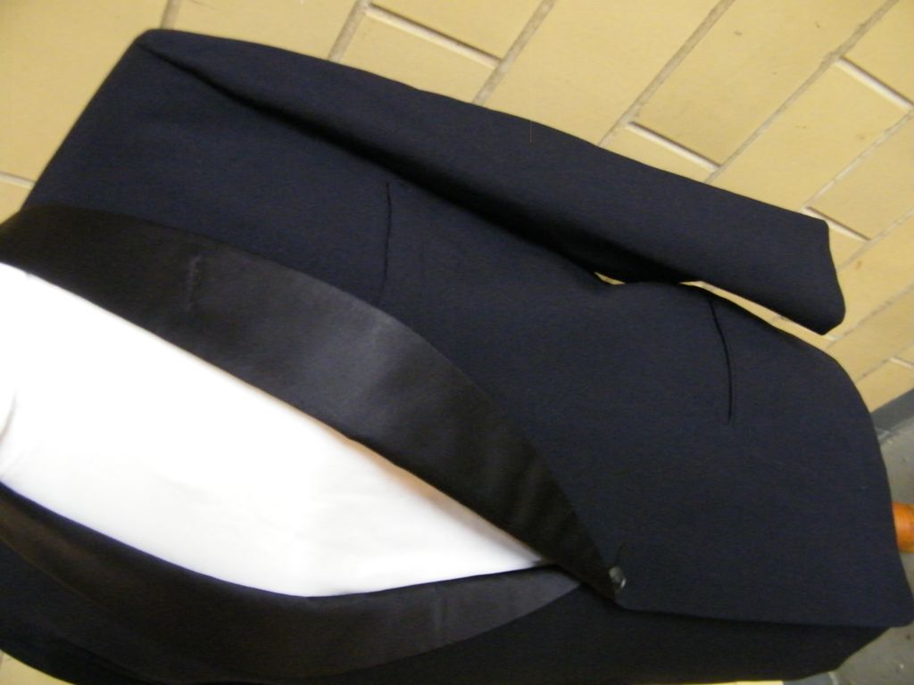 1960's-70's Navy Wool Sharkskin Tuxedo Jacket..Satin Shawl Collar..Roger Kent..Size 42 1960's-70's Navy Wool Sharkskin Tuxedo Jacket..Satin Shawl Collar..Roger Kent..Size 42