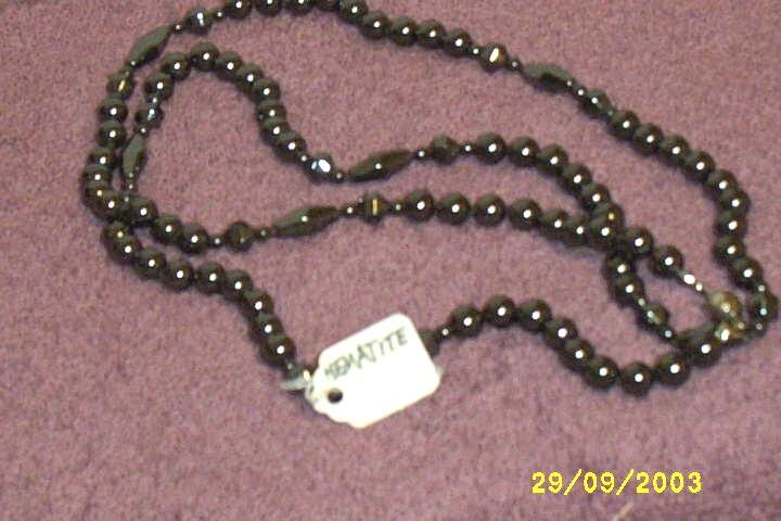 Hand Knotted Hematite Necklace With Oval Accent Beads Hand Knotted Hematite Necklace With Oval Accent Beads