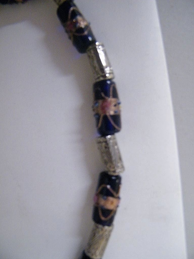 Italian Murano Glass Wedding Bead Necklace..Navy Beads..Barrel Shaped..Silver Accents..19" Long Italian Murano Glass Wedding Bead Necklace..Navy Beads..Barrel Shaped..Silver Accents..19" Long