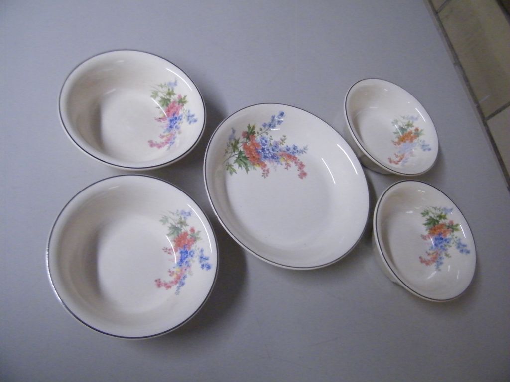 Universal Cambridge Dessert Set...Serving Bowl Plus 4 Cups..Floral Spray Universal Cambridge Dessert Set...Serving Bowl Plus 4 Cups..Floral Spray